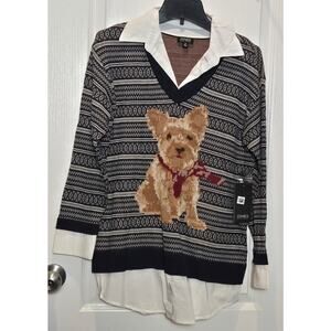 NWT Jones NY Women's Dog Scarf Layered-Look V-Neck Sweater sz M